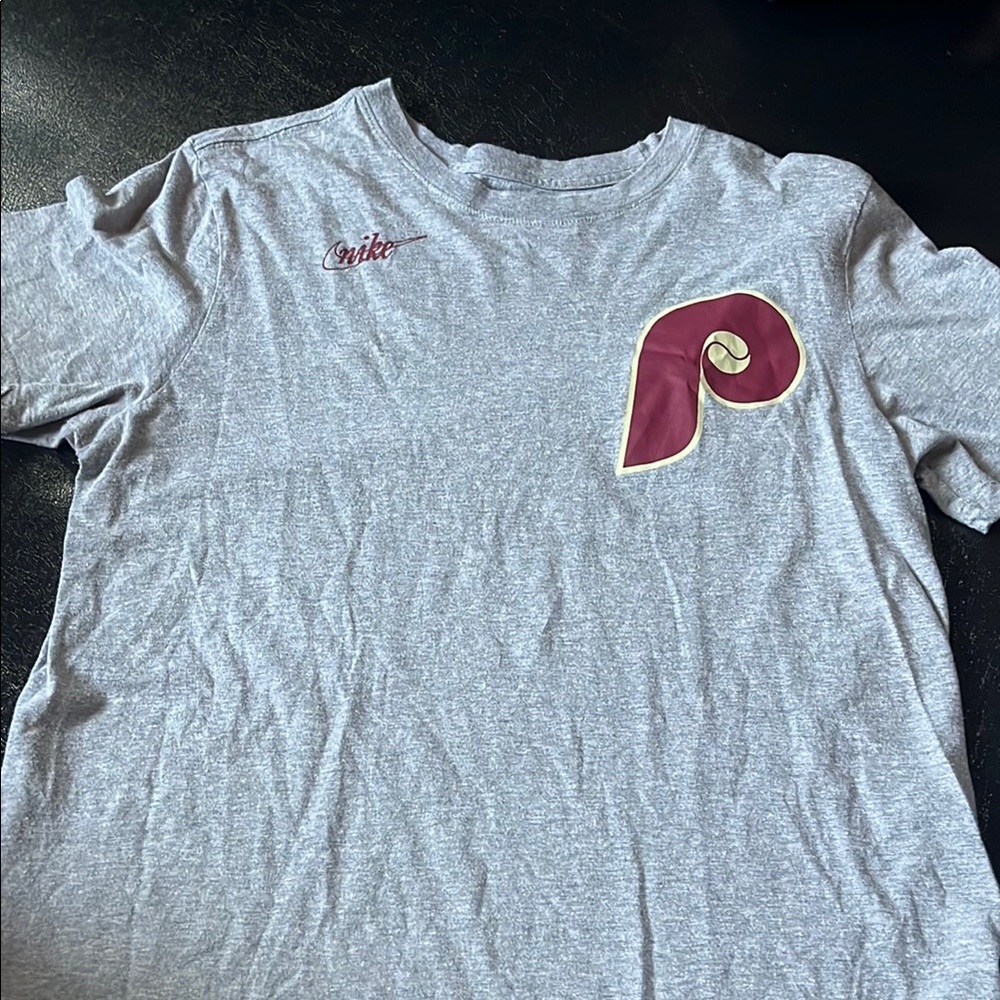 Nike Heather Gray Tee with Burgundy Logo
